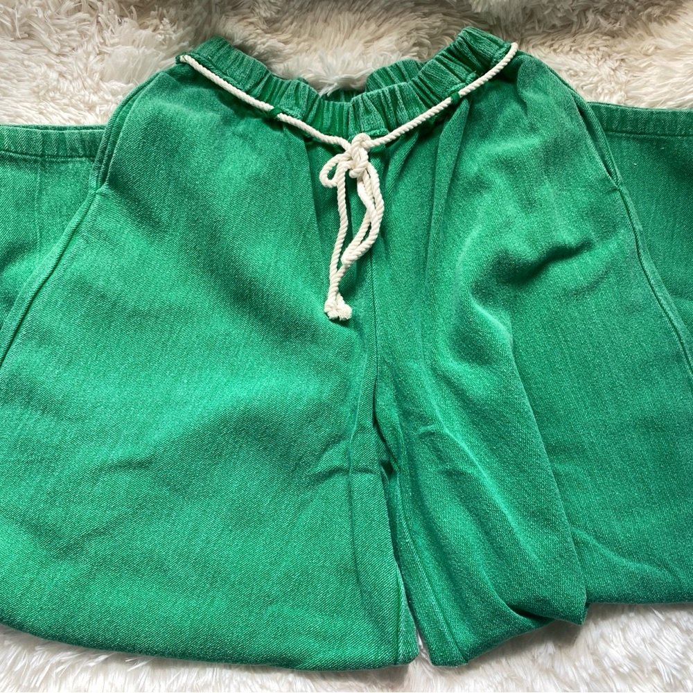 Free People Pull On Pants Wide Leg with Drawstrings Rope Green XS